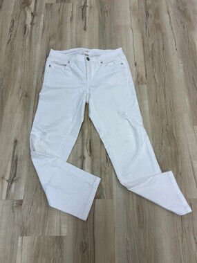 Loft, modern cuffed prop, distressed, white jeans, size 4